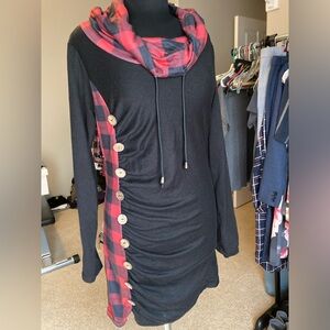 XLI Dress Buffalo plaid dress with cowl neck, size 10